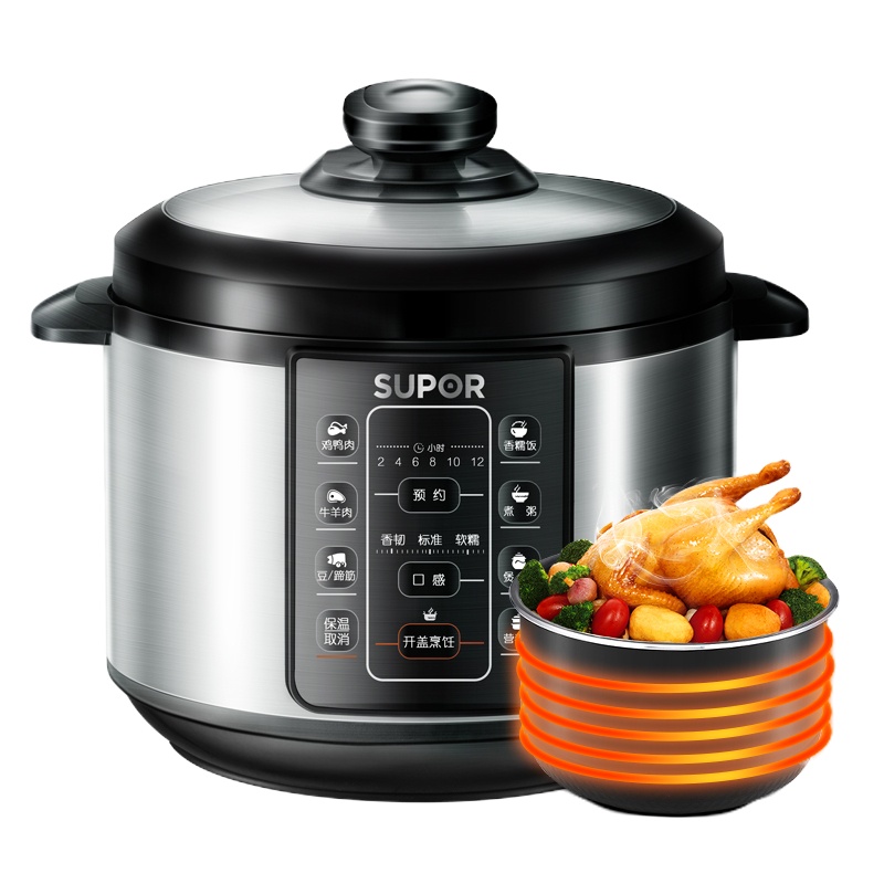 苏泊尔(SUPOR)电压力锅家用5L大容量3-6人不粘锅内胆底盘加热保温预约功能智能电压力锅50YC906B单胆