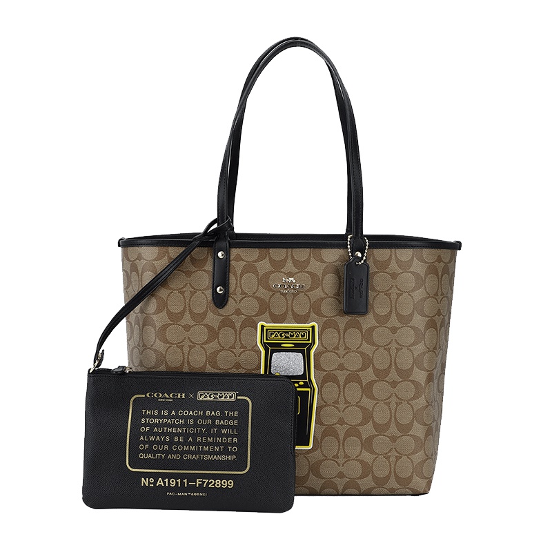 COACH 蔻驰 奢侈品 欧美时尚女士手提包卡其色人造革手提单肩双面托特包