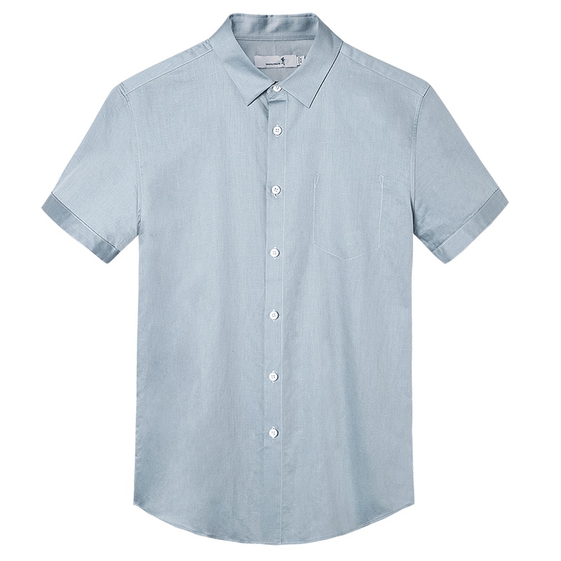 与狼共舞短袖衬衫男2019夏季新款纯色潮流男士修身商务休闲衬衣男