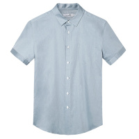 与狼共舞短袖衬衫男2019夏季新款纯色潮流男士修身商务休闲衬衣男