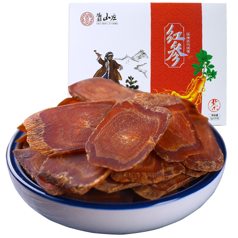 靠山庄 红参100克/盒装 红参 无糖红参片 红参含片 人参片 长白山人参 高丽参西洋参可 搭配枸杞泡酒泡茶