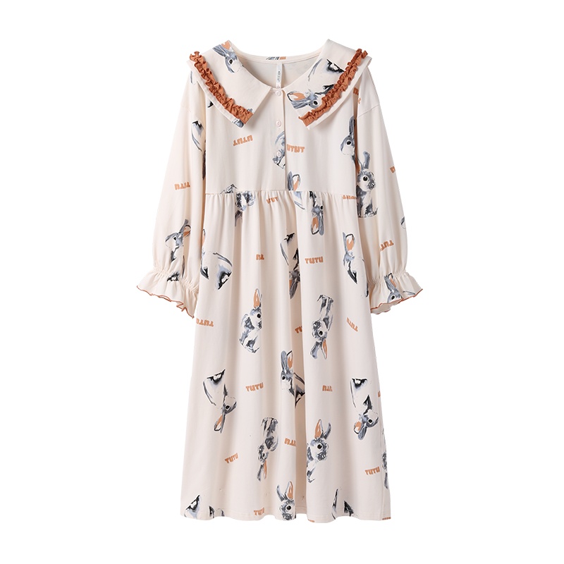 安之伴纯棉春季可爱卡通长款可外穿少女家居服睡裙宽松大码