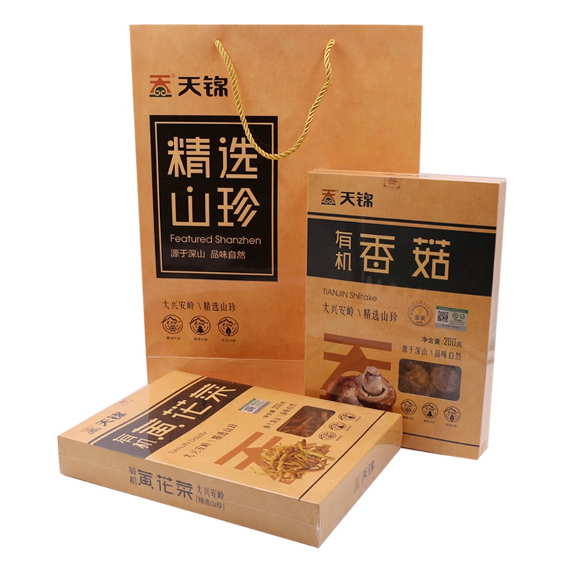 天锦 盒装组合200g*2 有机香菇200g 有机黄花菜200g 产地直发 东北特产当季野生 有机干货