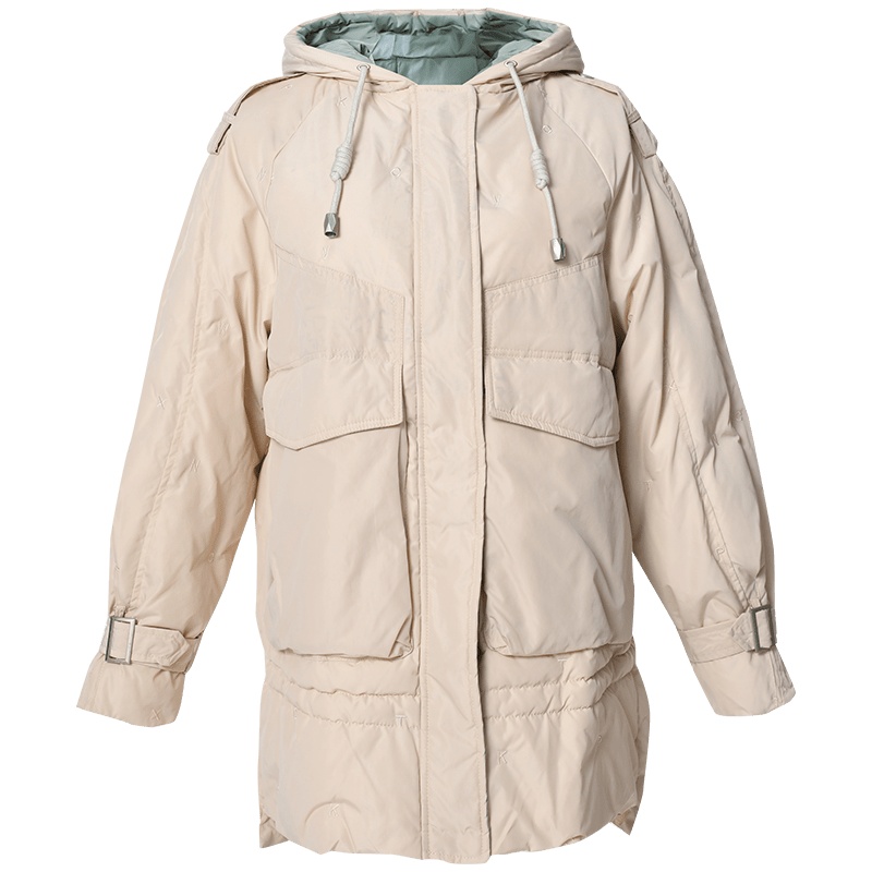 欧昵雪冬装连帽中长款防风保暖棉服外套女显瘦宽松棉衣