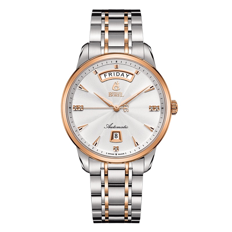 依波路ERNEST BOREL瑞士祖尔斯系列周年纪念限量款天然钻石自动机械男士手表钢带周历日历送礼防水 专柜同款