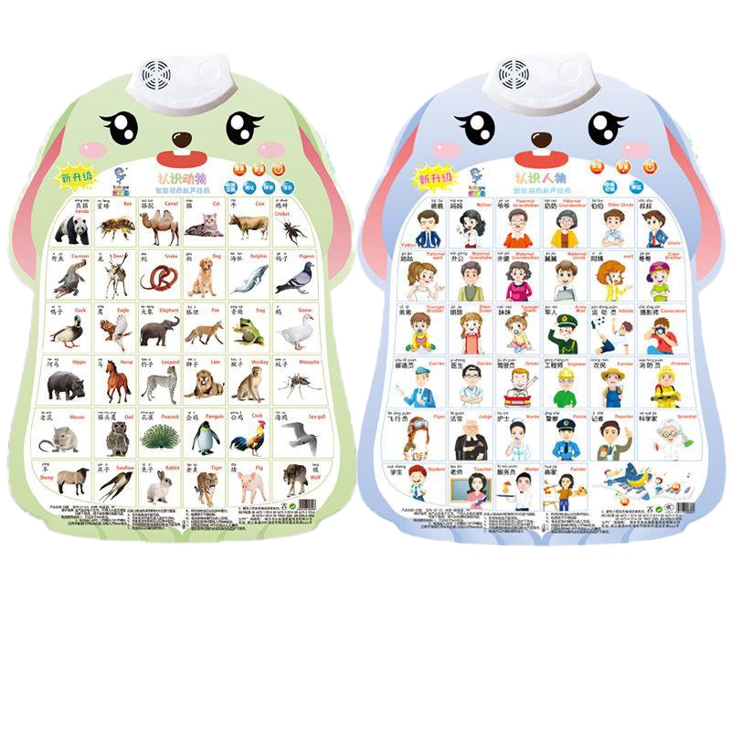 有声挂图按图发声幼儿早教墙贴启蒙认知宝宝语音识字卡玩具 水果蔬菜+动物(萌兔款)