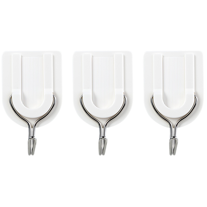 得力粘胶挂钩 墙壁壁挂粘钩挂衣钩 厨房壁挂免钉门后挂衣钩浴室墙壁粘钩免钉挂钩 6支/2个 19351-2