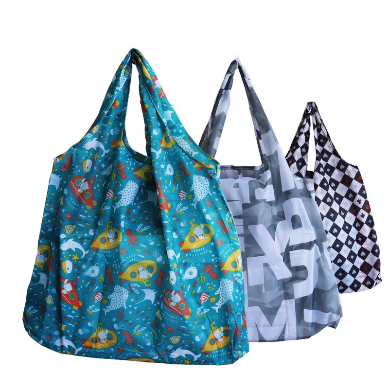 BluePower卡通折叠便携牛颈部简约可爱大号超市环保购物袋防水袋子手提袋