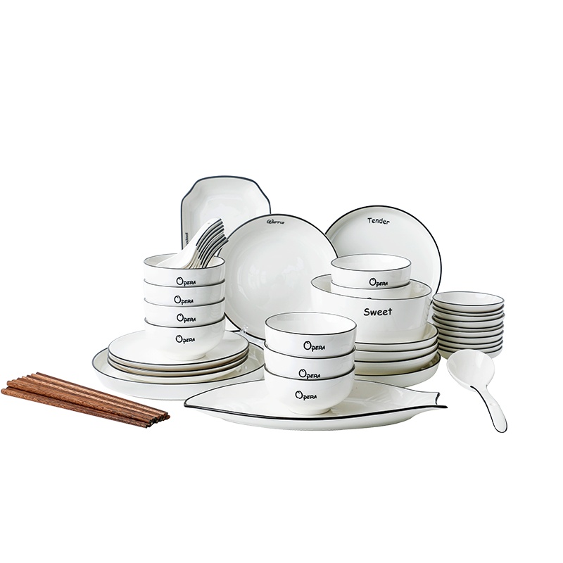 麦可可 碗碟套装家用 景德镇餐具套装54头网红情侣碗陶瓷日式碗碟简约北欧ins碗盘套装