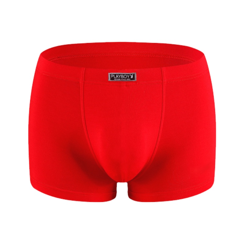 花花公子本命年大红内裤男士棉质鸿运四角裤衩舒适亲肤结婚平角短裤头