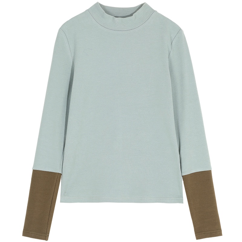 妖精的口袋立领撞色长袖T恤2020春季新款女纯棉内搭打底衫上衣潮