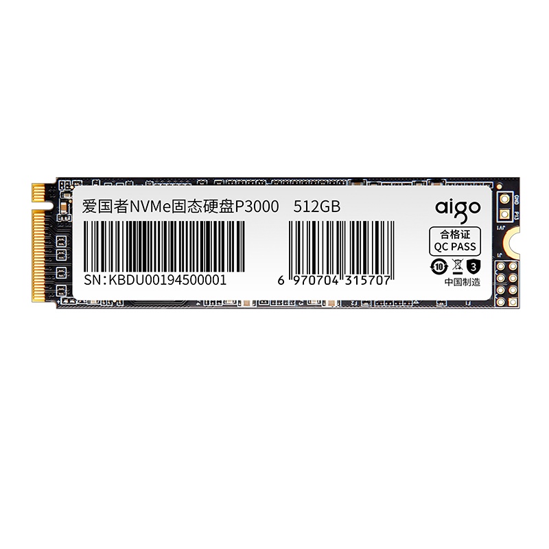 爱国者 (aigo) P3000 SSD固态硬盘 512GB M.2接口(NVMe协议) 笔记本台式机电脑通用 高性能版 读速3300MB/s 写速2900MB/s