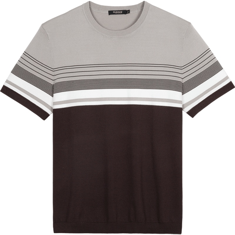 千纸鹤男装天丝针织上衣2020春夏时尚条纹撞色短袖T恤男20362