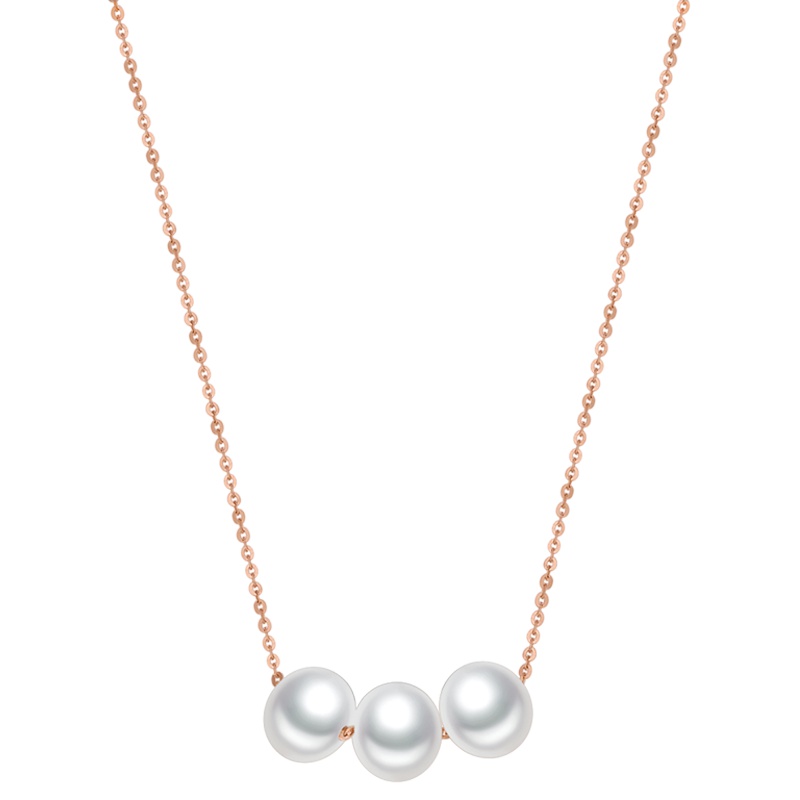 金一18K金淡水珍珠正圆无暇三生有幸女士珍珠项链 (定价)CIC006 白色