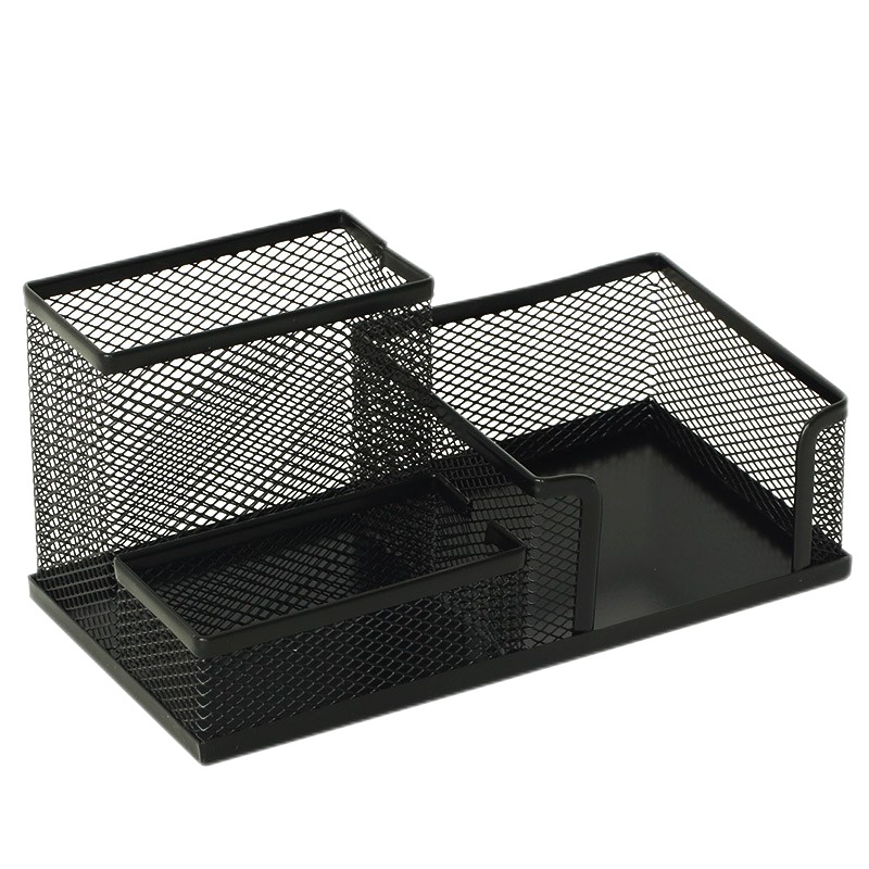 优必利 方形笔筒/笔袋 铁网简易笔筒铁质办公收纳 三格组合 9128A