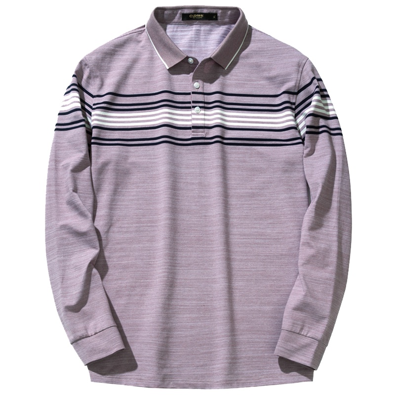 千纸鹤男装条纹polo衫2019春秋男士长袖T恤男翻领提花上衣25127