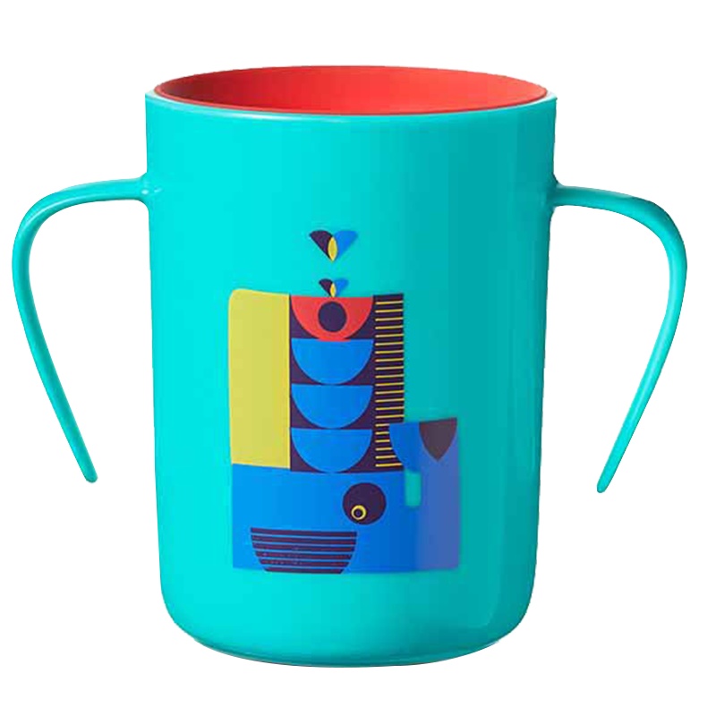 汤美星360°防漏洒杯200ml(绿色) 新生婴儿带手柄防摔防洒漏易清洗水杯