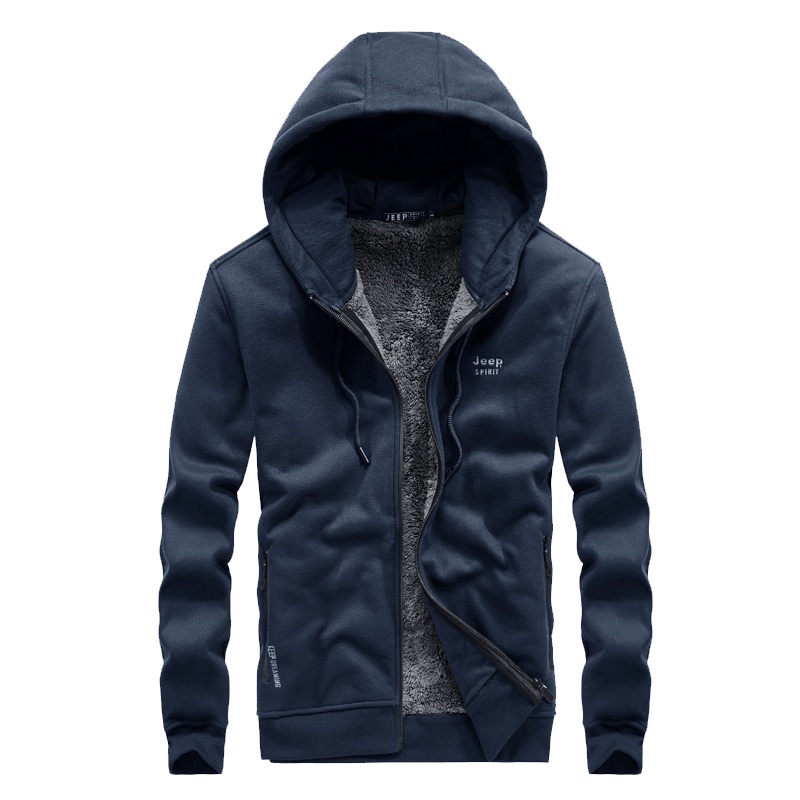 JEEP吉普男士外套秋冬大码宽松青年潮流帅气加绒厚款运动休闲连帽夹克