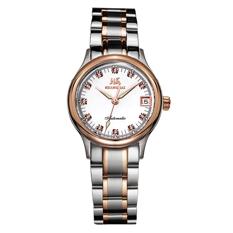 上海(SHANGHAI)手表全自动机械机芯表 情侣皮革真皮皮带夜光指针时尚休闲男表女表情侣X628