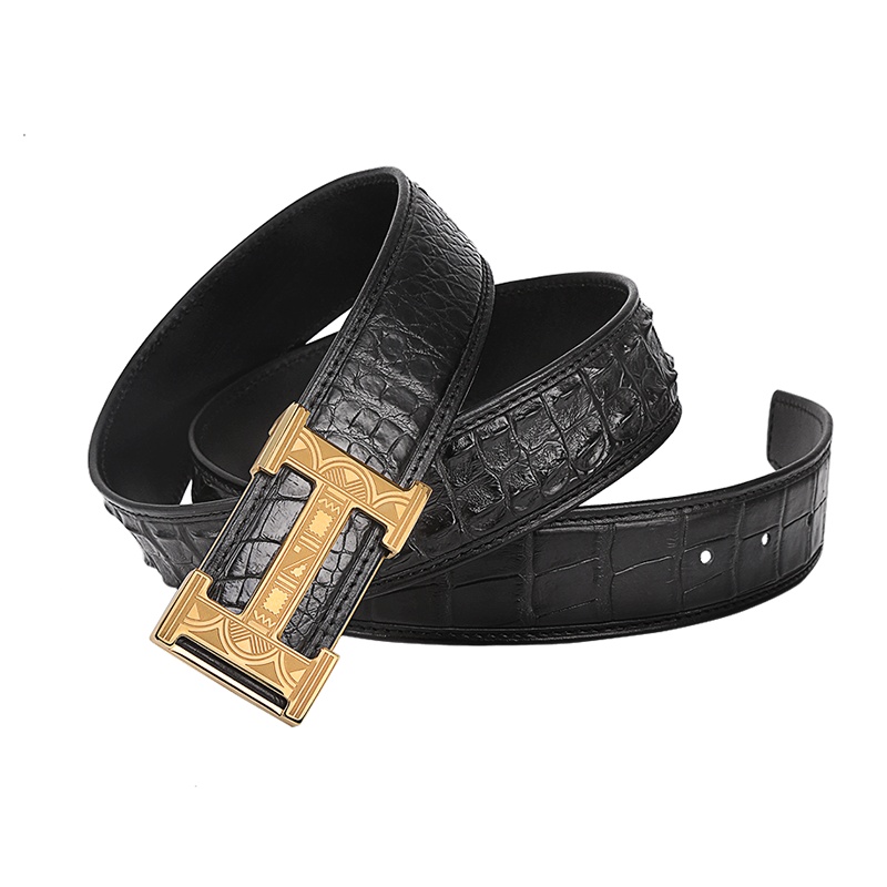 【顺丰配送】鳄鱼皮男士皮带男式皮带鳄鱼皮板扣男士裤带男式裤带鳄鱼皮男士裤腰带鳄鱼皮男式裤腰带PD181232-1J金色