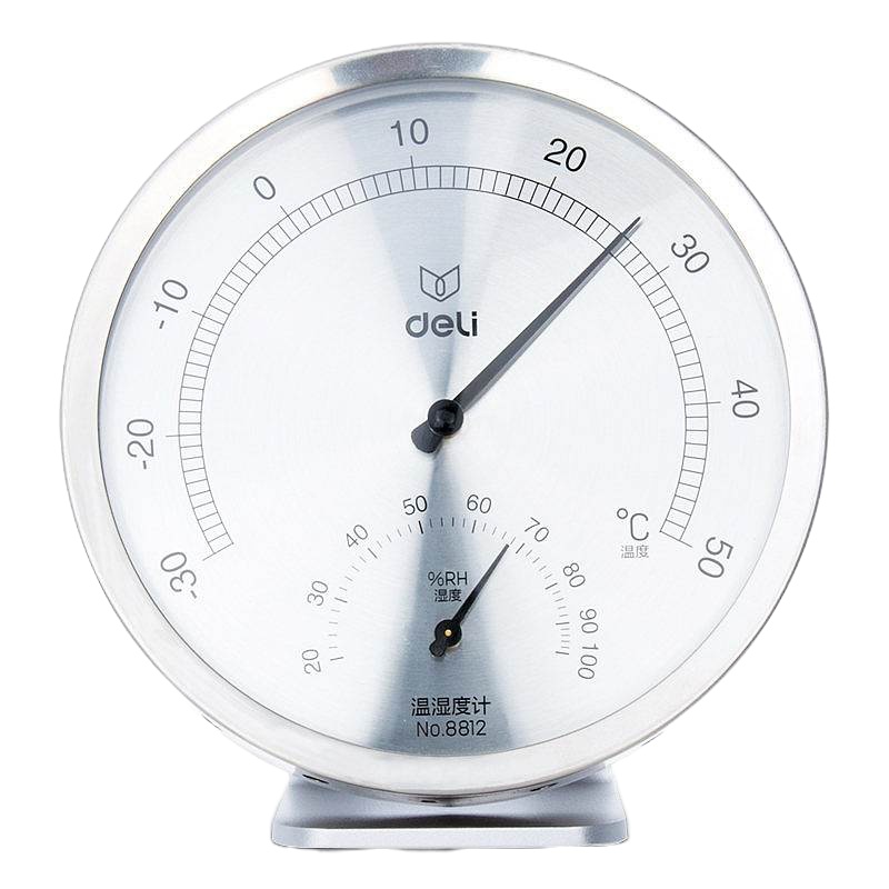得力8812温湿度计(不锈钢)温度计 家用温度计 室内高精度 温湿度计 室温计 精准温度表
