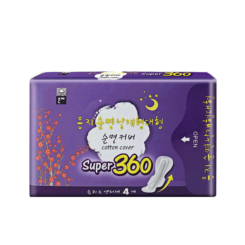 韩国进口恩芝360超长夜用姨妈巾卫生巾(360mm/4P)安睡一整晚