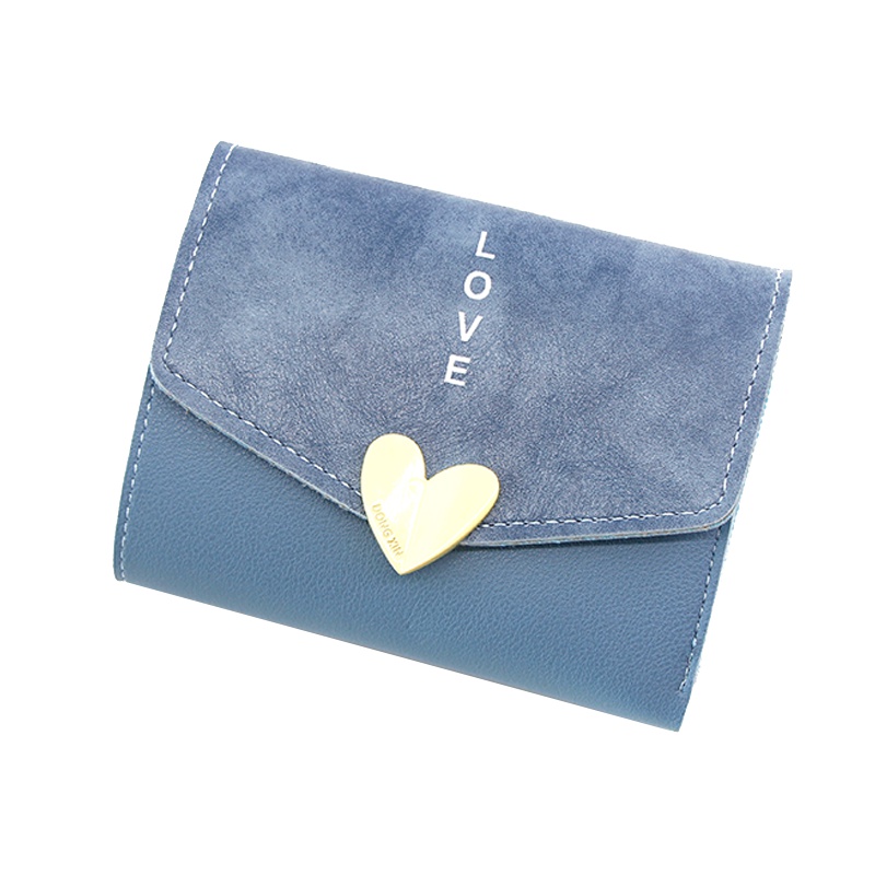 2019新款韩版时尚简约爱心女士钱包短款小三折手拿包钱夹多卡位卡包女生青年零钱皮包搭扣手包