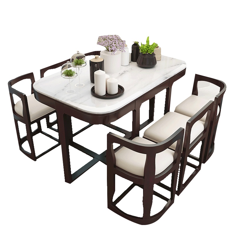 趣阁木业 实木餐桌 大理石餐桌椅组合小户型 家用现代简约木质长方形吃饭桌子 创意实木饭桌4人6餐桌椅组合