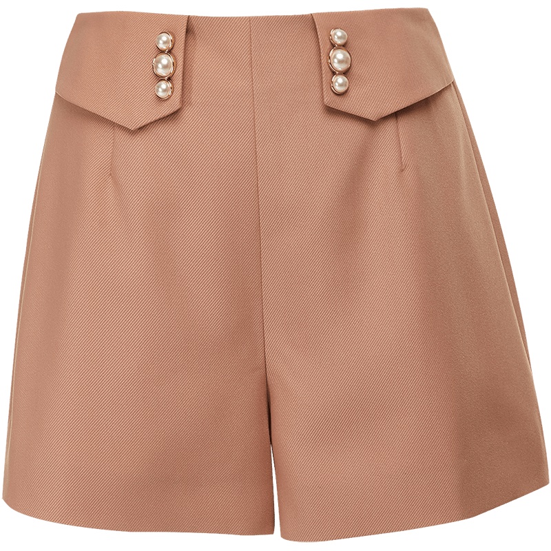 欧昵雪夏季纽扣高腰休闲裤子女显瘦宽松直筒阔腿短裤热裤