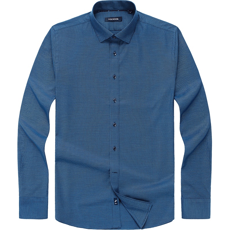 Youngor/雅戈尔男士商务正装秋季湖蓝提花长袖衬衫100020