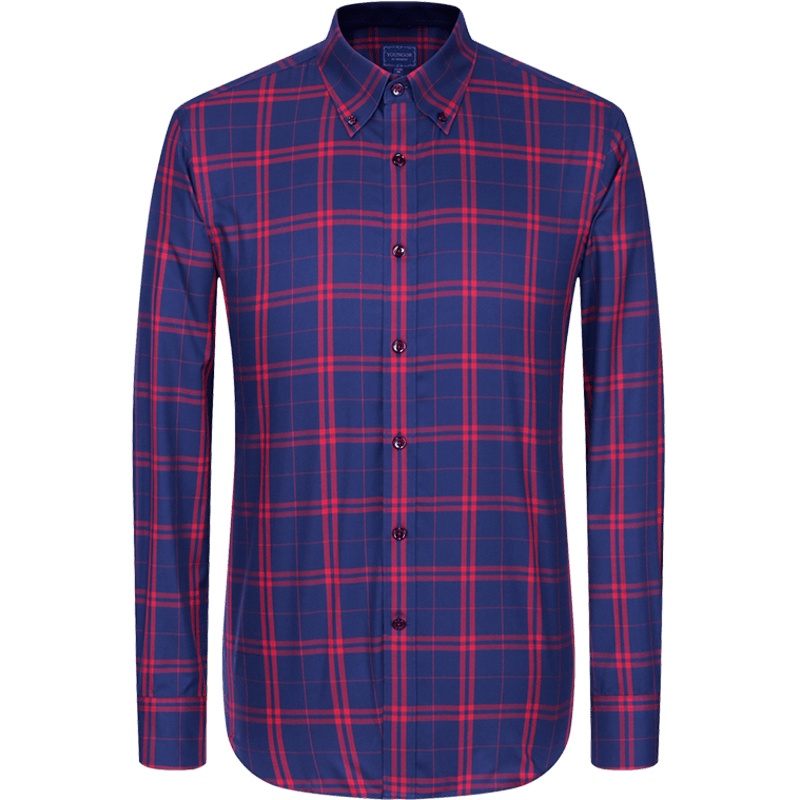 Youngor/雅戈尔 衬衫男 2019秋季 格子长袖衬衫男修身 休闲衬衫 衬衣 商务休闲 红色格纹