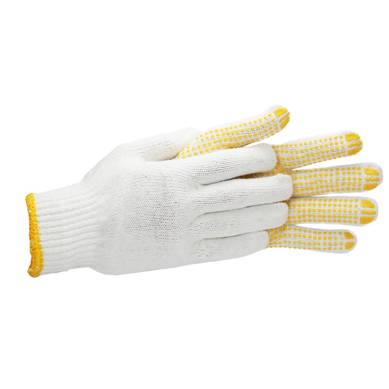君御 71072D 劳保手套耐磨棉线点胶点塑防滑棉线手套100双 黄色 (单位:组)