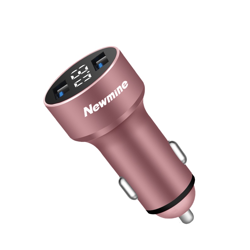 纽曼Newmine HC16 玫瑰金色 国产车充 金属双USB 3.1A输出快速充电 数显电压 车载充电器