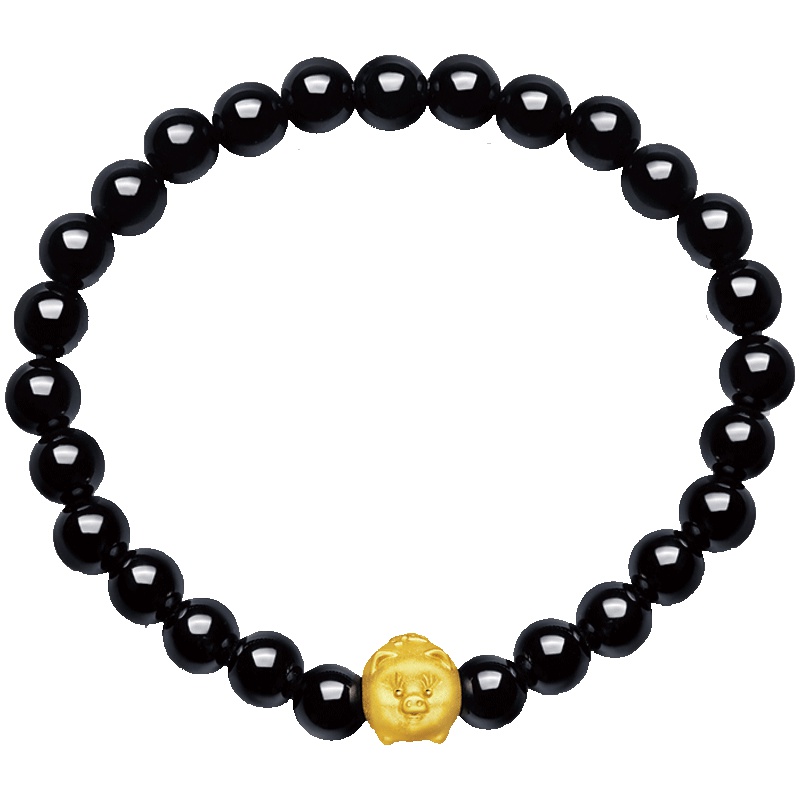 周大福珠宝首饰金猪黄金玉髓手链/手串R21138