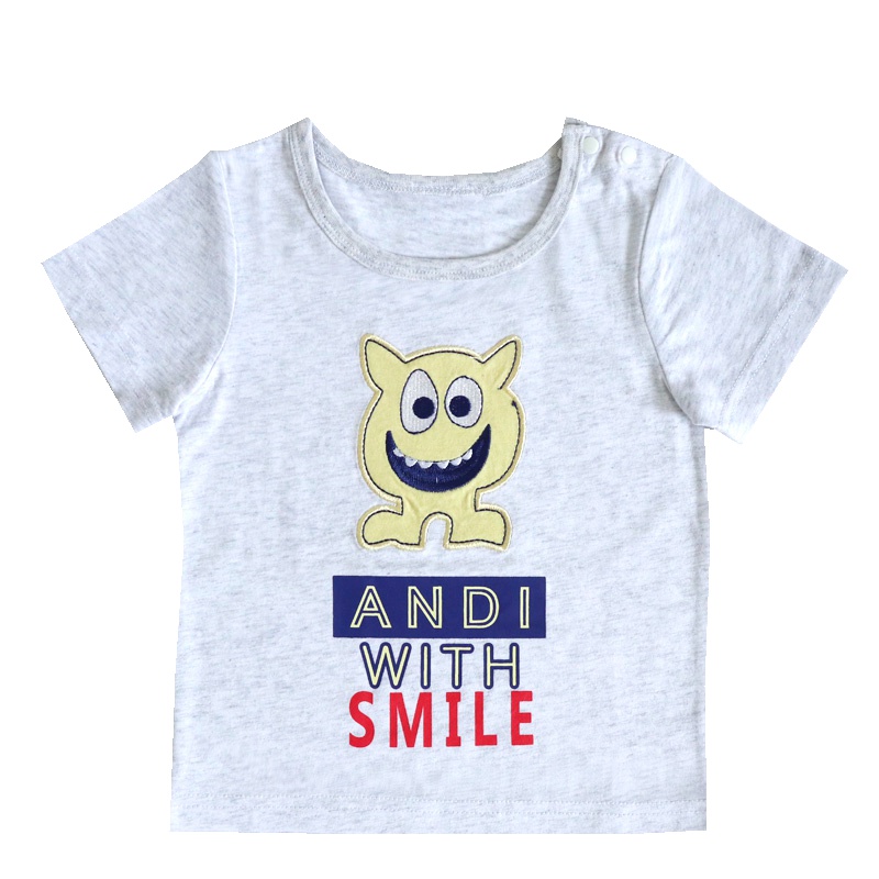 安笛贝乐童装卡通刺绣新款儿童T恤夏季男童卡通短袖童装纯棉灰色童半袖80-120cm