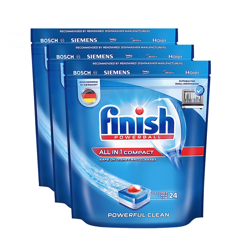 finish亮碟洗碗机专用洗碗块多效合一多效块24块*3袋强效清洁洗涤剂抑菌99.9%*含洗碗粉洗碗盐西门子美的方太