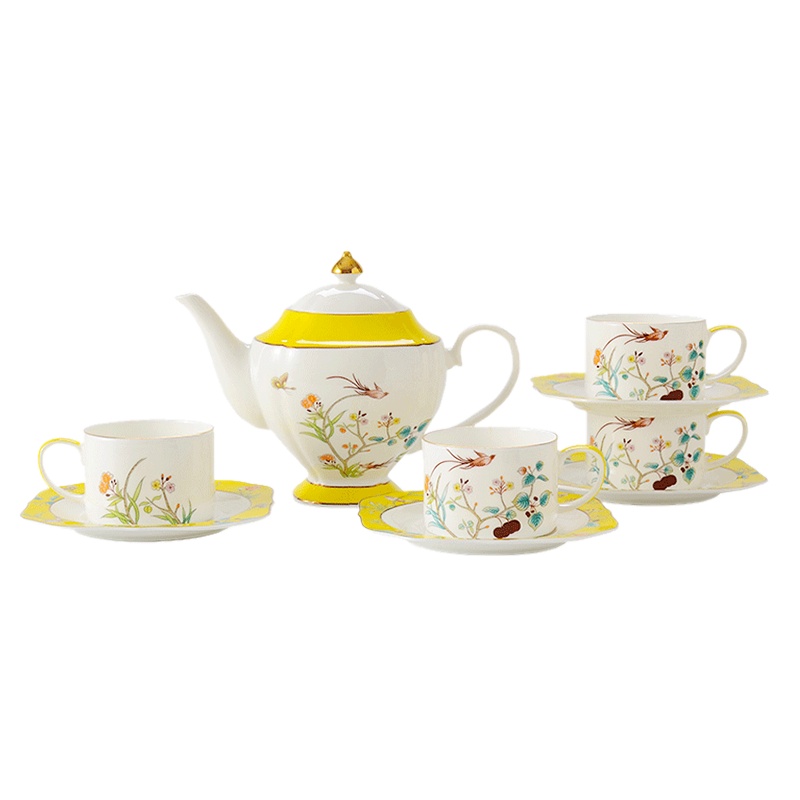 米兰度(Milandu)中式创意高档骨质瓷轻奢茶具茶杯茶壶套装水具居家日用送礼礼盒套装 美人瓷茶具9件套