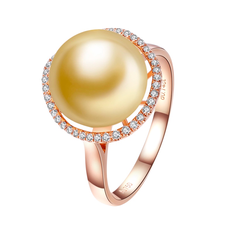 brir佰色传情10-11MM正圆南洋金珠18k金钻石海水珍珠戒指