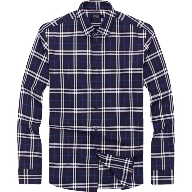 Youngor/雅戈尔男士长袖衬衫商务休闲羊毛混纺绒面修身格子衬衣上衣952HFY