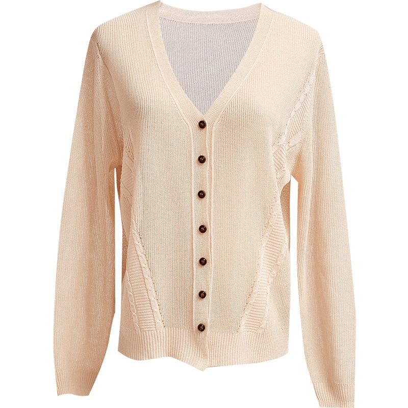 欧昵雪春麻花拼接针织衫外套女长袖薄款空调衫