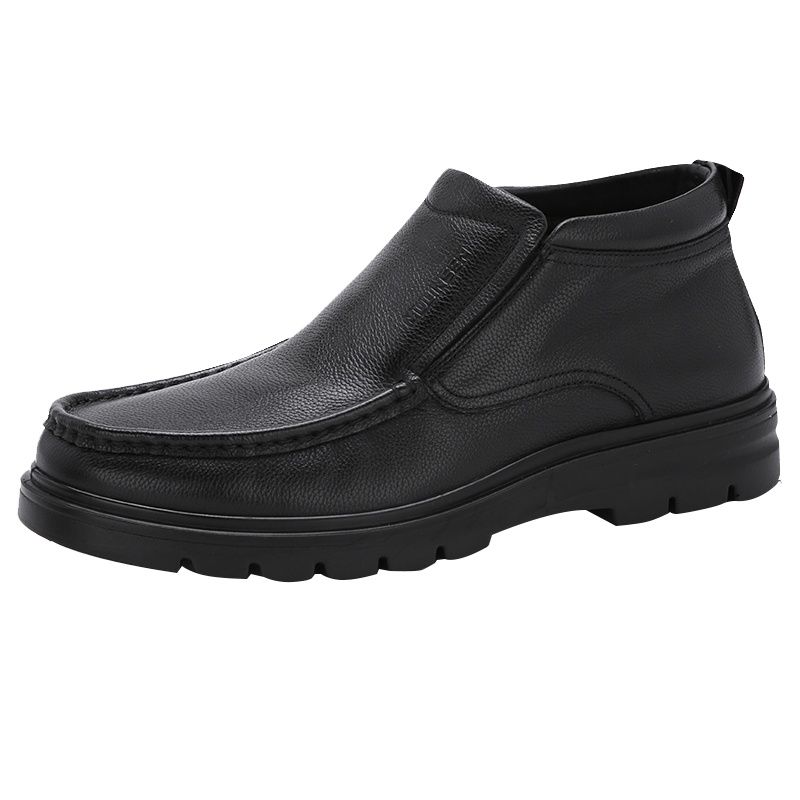 木林森男鞋2019年秋冬新款套脚百搭高帮鞋加绒保暖商务休闲男皮鞋