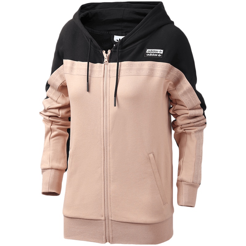 adidas阿迪达斯三叶草女装运动服休闲针织连帽夹克上衣FI1479