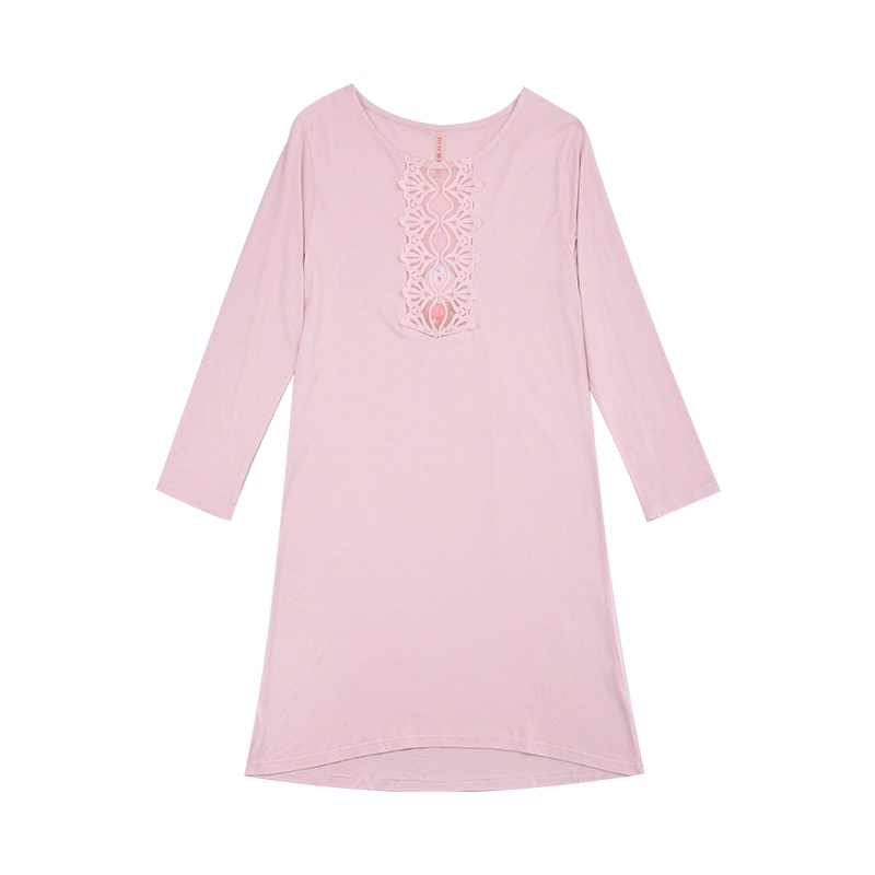 苏宁极物 女式蕾丝莫代尔混纺优雅清新家居裙睡衣简约时尚