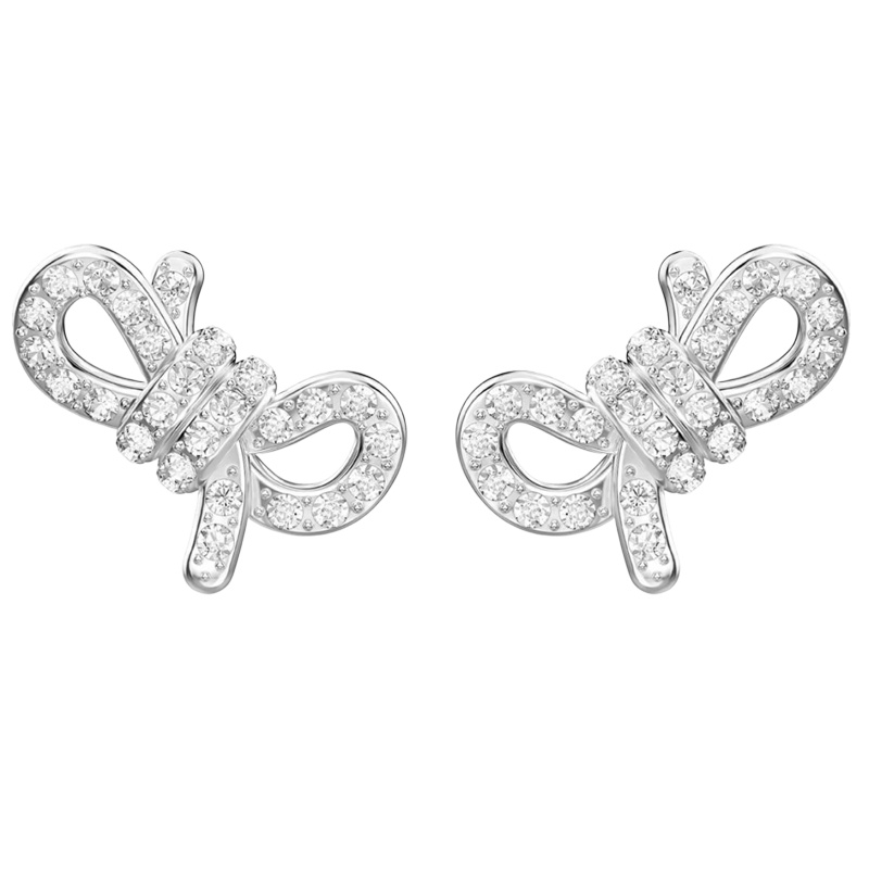 SWAROVSKI施华洛世奇 银色简约蝴蝶结耳钉耳饰人造水晶 送恋人女士5447080