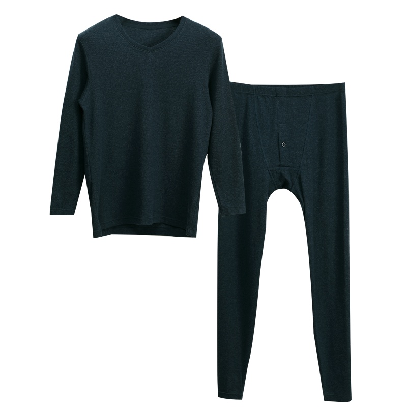 红豆居家柔软弹性保暖舒适男士色纺V领内衣套装