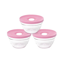 PROPRO JH 钢化玻璃碗 微波炉可用沙拉碗 饭碗 带硅胶盖汤碗 料理碗 三色家用套装 3件套