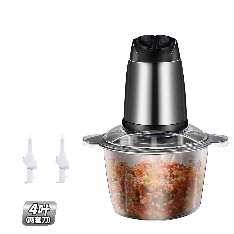 纳丽雅(Naliya)家用电动绞肉机碎菜机多功能料理机搅拌机绞馅机绞蒜泥辣椒粉碎机 3代升级中号钢头玻璃杯双速双刀