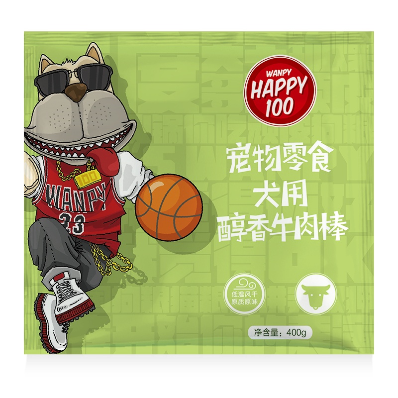 顽皮Happy100宠物零食 犬用醇香棒牛肉味400g