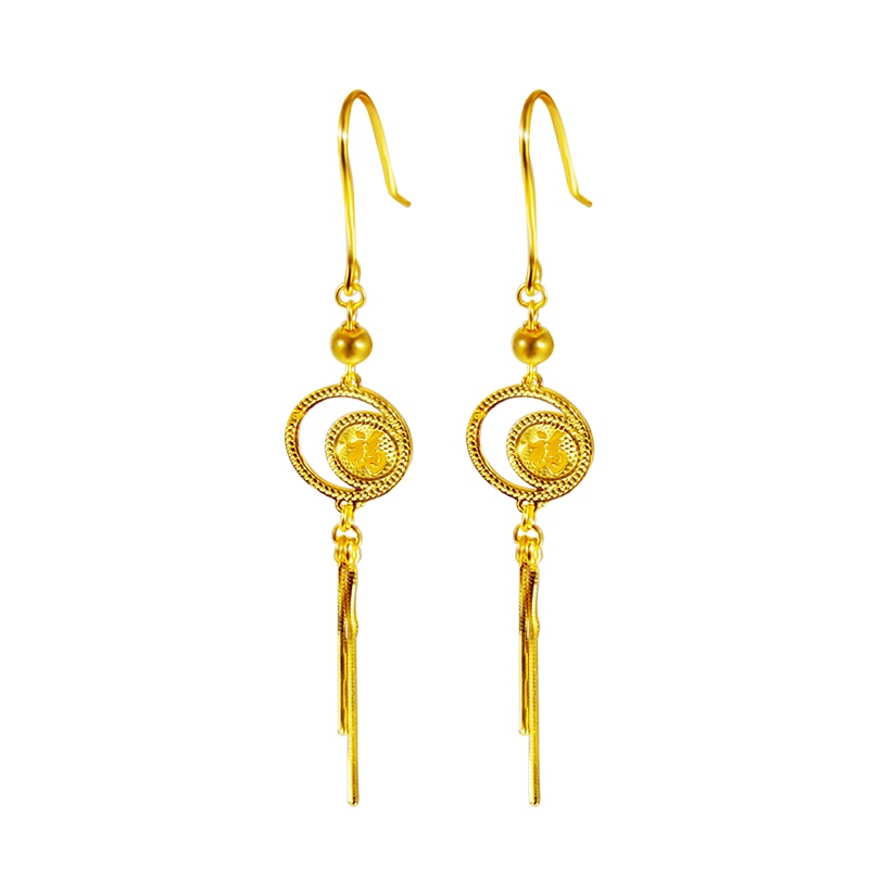 黄金码头5G足金999幸福美满耳坠女福字送爱人女友表白生日耳饰