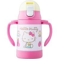 skater斯凯达HelloKitty吸管保温杯日本进口宝宝带手柄不锈钢儿童学饮杯